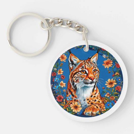 Luchs mit lebhaftem Orangenhain Schlüsselanhänger (Vorderseite)