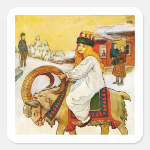 Lucia fährt die Jul-Ziege Quadratischer Aufkleber