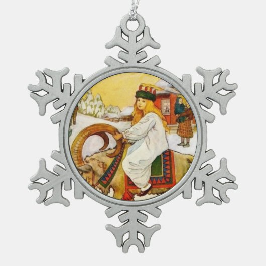 Lucia fährt die Jul-Ziege Schneeflocken Zinn-Ornament (Vorderseite)