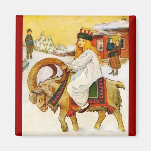 Lucia Riding a Christmas Goat Magnet (Vorne)