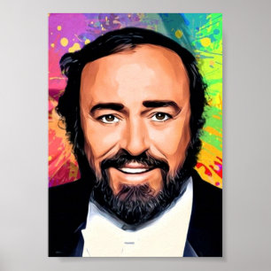 Luciano Pavarotti Colored Portrait Poster