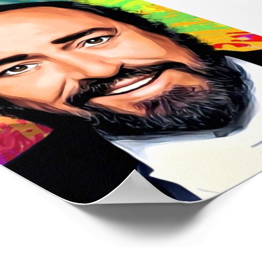 Luciano Pavarotti Colored Portrait Poster (Ecke)
