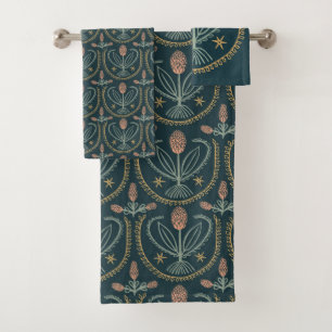 Lucile Floral botanisches Muster dunkelgrün Badhandtuch Set