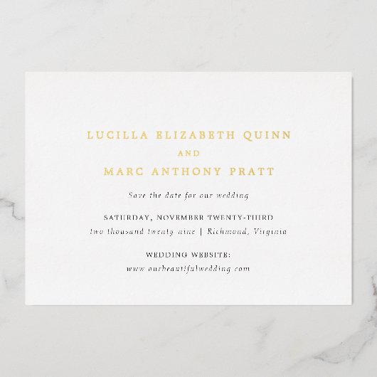 Lucilla Elegant Moderne Hochzeit retten Folieneinladung (Vorderseite)