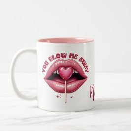 Lucious Pink Lips mit Herz geformt Lollipop Zweifarbige Tasse