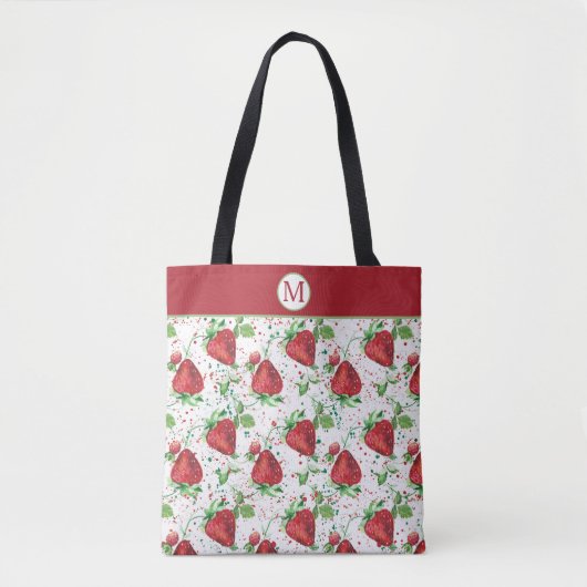 Lucious Summer Strawberry Muster Monogram Tasche (Vorderseite)