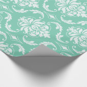 Lucite-grüner und weißer klassischer Damast Geschenkpapier (Ecke)