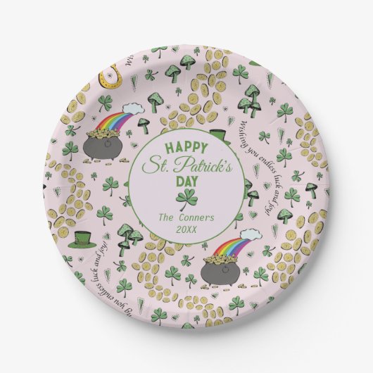 Luck & Joy Coins & Green Kleeblatts St Patricks Da Pappteller (Vorderseite)