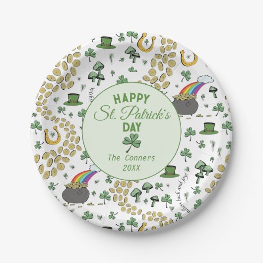 Luck & Joy Coins & Green Kleeblatts St Patricks Da Pappteller (Vorderseite)