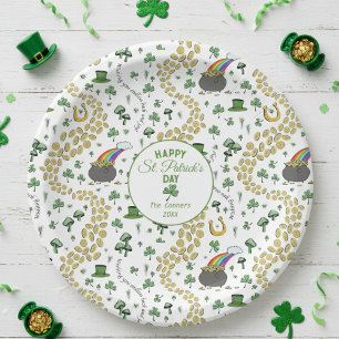 Luck & Joy Coins & Green Kleeblatts St Patricks Da Pappteller
