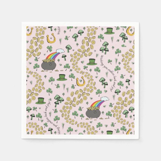 Luck & Joy Coins & Green Kleeblatts St Patricks Da Serviette (Vorderseite)