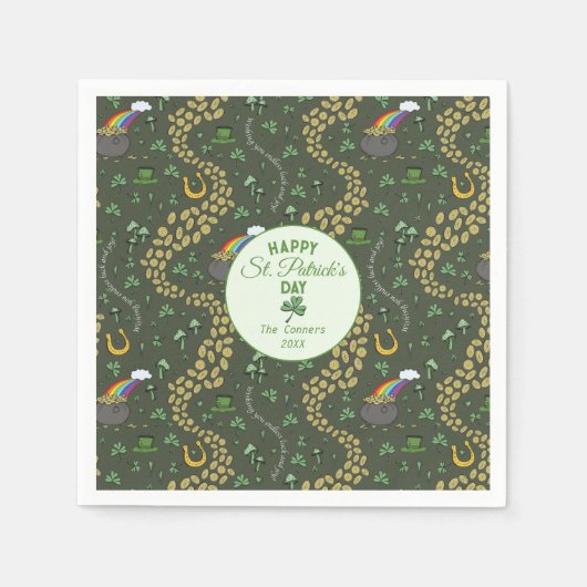 Luck & Joy Coins & Green Kleeblatts St Patricks Da Serviette (Vorderseite)