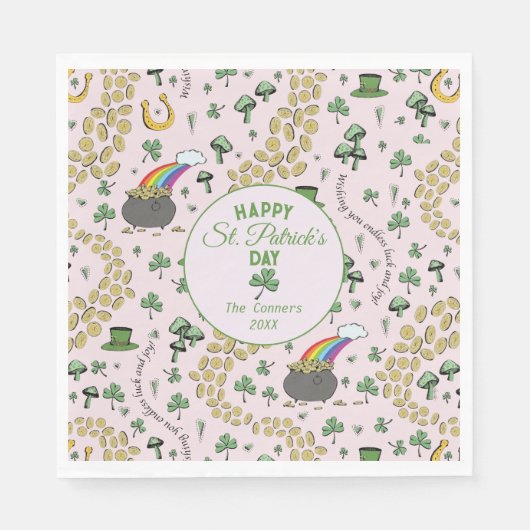 Luck & Joy Coins & Green Kleeblatts St Patricks Da Serviette (Vorderseite)