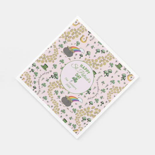 Luck & Joy Coins & Green Kleeblatts St Patricks Da Serviette (Ecke)