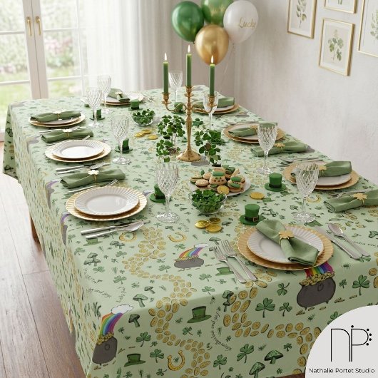 Luck & Joy Coins & Green Kleeblatts St Patricks Da Tischdecke