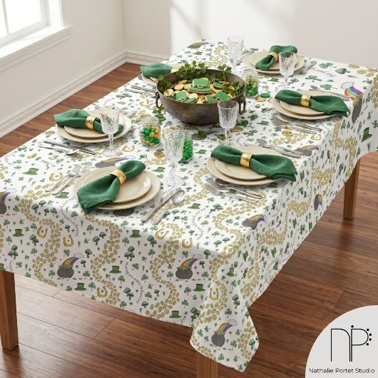 Luck & Joy Coins & Green Kleeblatts St Patricks Da Tischdecke