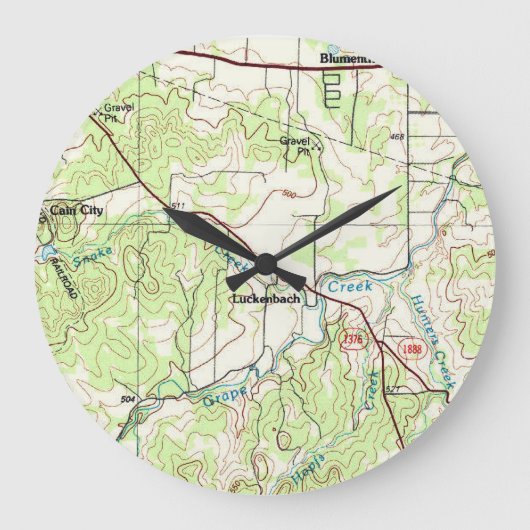 Luckenbach TX Karte Große Wanduhr (Vorderseite)