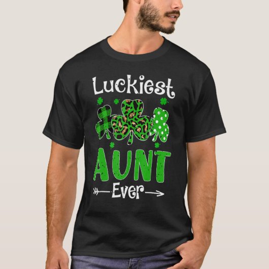 Luckiest Aunt Ever Patricks Day Shamrock Leopard P T-Shirt (Vorderseite)