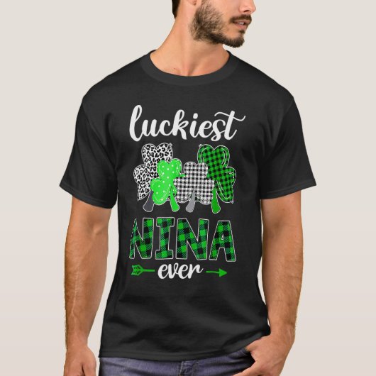 Luckiest Nina Ever Shamrock Green Plaid St Patrick T-Shirt (Vorderseite)