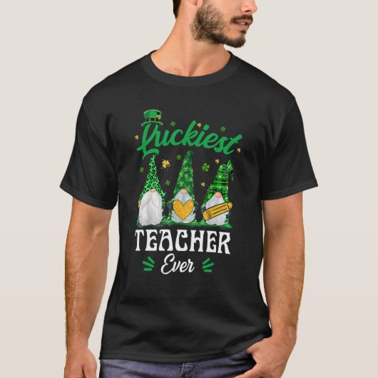 Luckiest Teacher Ever Funny Gnomies St Patrick's D T-Shirt (Vorderseite)