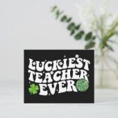 Luckiest Teacher je Disco Kleeblatt Postkarte (Stehend Vorderseite)