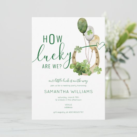 Lucky 4 Leaf Clover St Patrick Irish Baby Shower Einladung (Stehend Vorderseite)