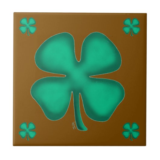 Lucky 4 Leaf Irish Clover 5 brown small tile Fliese (Vorderseite)
