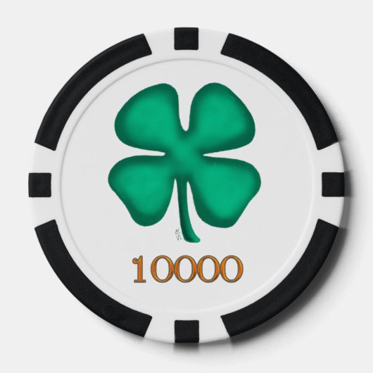 Lucky 4 Leaf Irish Clover bg 10K Stripe Poker Chip (Vorderseite)