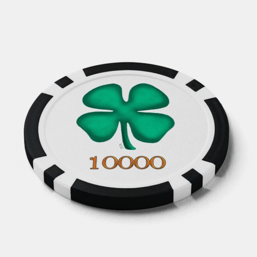 Lucky 4 Leaf Irish Clover bg 10K Stripe Poker Chip (Einzeln)