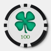 Lucky 4 Leaf Irish Clover bl 100 Streifen Poker Ch Pokerchips (Vorderseite)