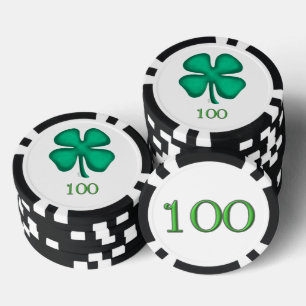 Lucky 4 Leaf Irish Clover bl 100 Streifen Poker Ch Pokerchips