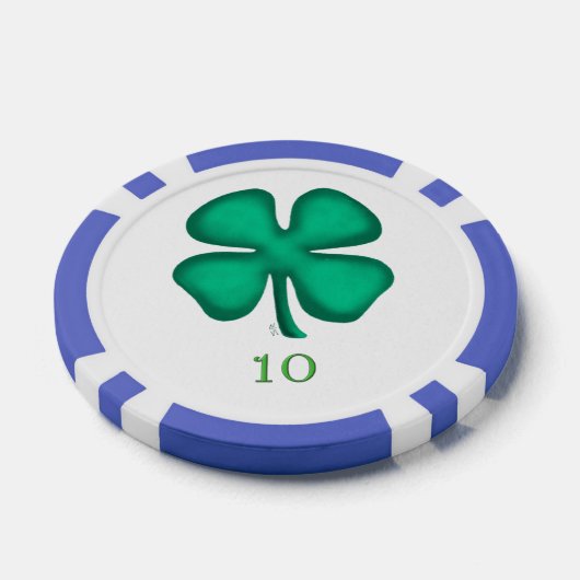 Lucky 4 Leaf Irish Clover blu 10 Streifen Poker Ch Pokerchips (Einzeln)