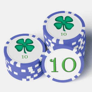 Lucky 4 Leaf Irish Clover blu 10 Streifen Poker Ch Pokerchips