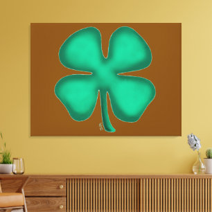Lucky 4 Leaf Irish Clover braun Leinwand drucken