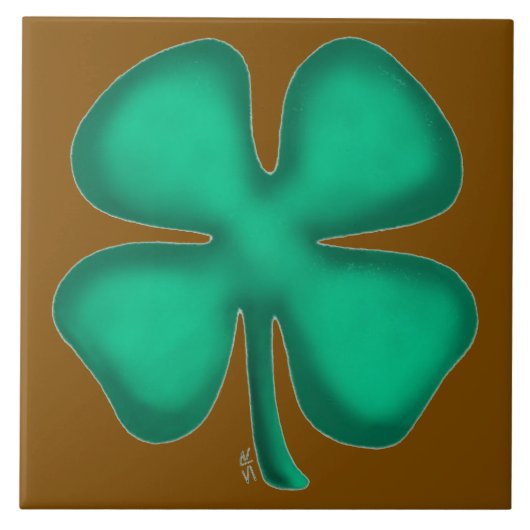 Lucky 4 Leaf Irish Clover brown large tile Fliese (Vorderseite)