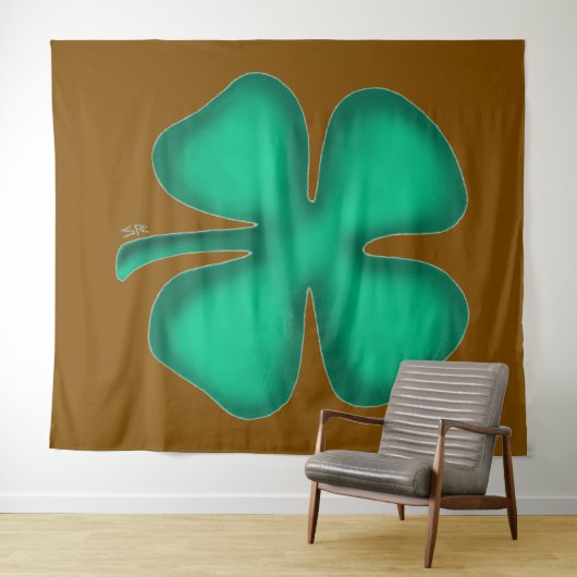Lucky 4 Leaf Irish Clover brown tapestry Wandteppich (Beispiel (Horizontal))