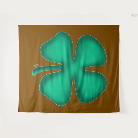 Lucky 4 Leaf Irish Clover brown tapestry Wandteppich (Vorderseite (Horizontal))