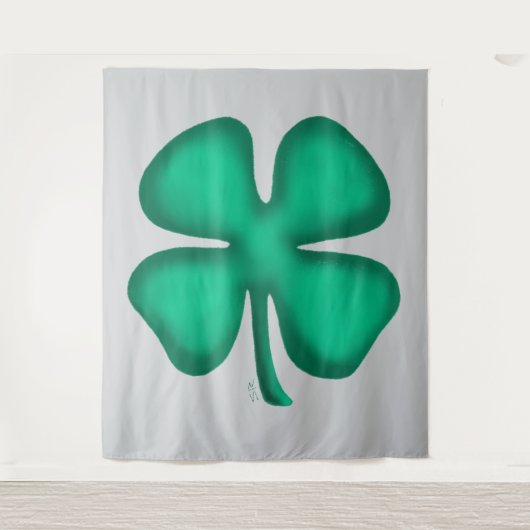 Lucky 4 Leaf Irish Clover grauer Wandteppich (Vorderseite)