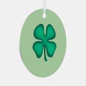 Lucky 4 Leaf Irish Clover green rnd metal ornament (Vorderseite Rechts)