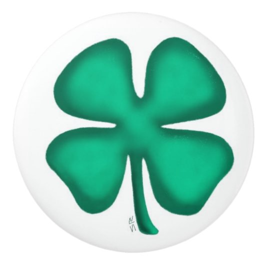 Lucky 4 Leaf Irish Clover Keramik Knopf Keramikknauf (Vorderseite)
