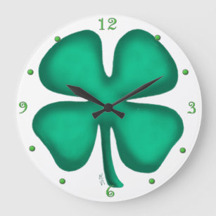 Lucky 4 Leaf Irish Clover large wall clock Große Wanduhr