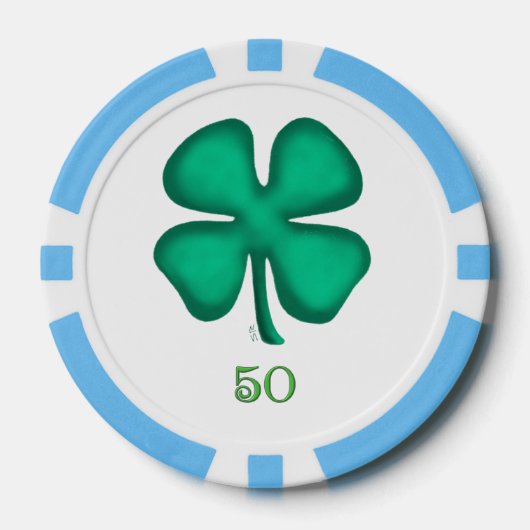 Lucky 4 Leaf Irish Clover lbl 50 Streifen Poker Ch Pokerchips (Vorderseite)
