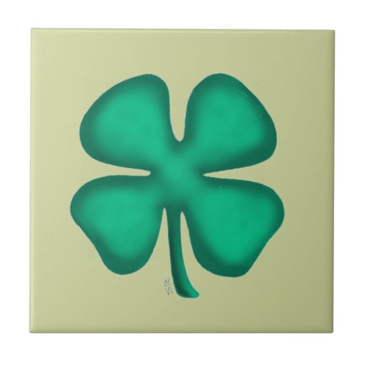 Lucky 4 Leaf Irish Clover light green small tile Fliese (Vorderseite)