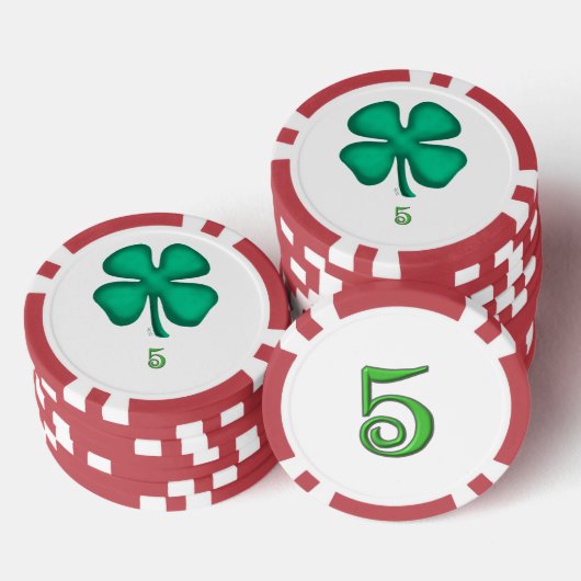 Lucky 4 Leaf Irish Clover rot 5 Streifen Poker Chi Pokerchips (Stapel)