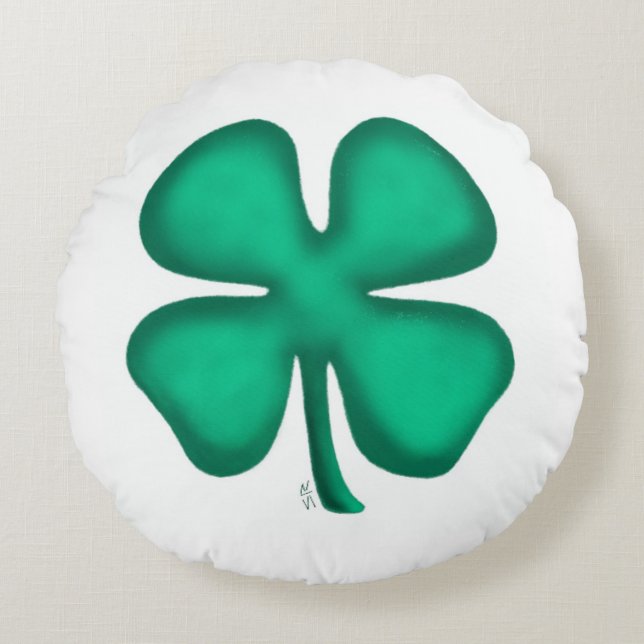 Lucky 4 Leaf Irish Clover rund Poly Kopfkissen Rundes Kissen (Vorderseite)