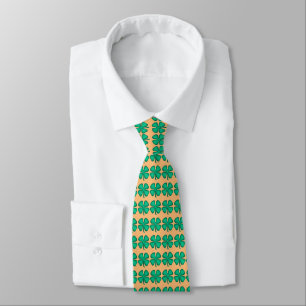 Lucky 4 Leaf Irish Clover tan necktie Krawatte