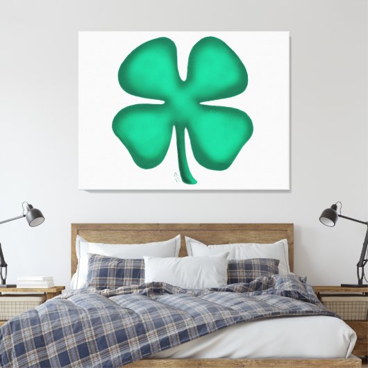 Lucky 4 Leaf Irish Clover weiße Leinwand drucken (Insitu (Schlafzimmer))