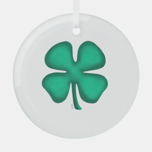 Lucky 4 Leaf Irish Clover white rnd glass ornament (Vorderseite)
