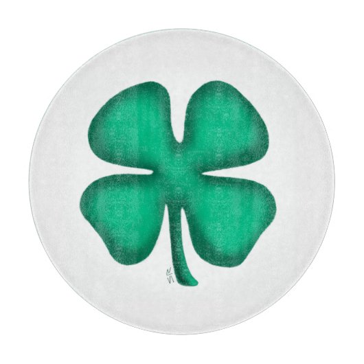 Lucky 4 Leaf Irish Clover wht glass cutting board Schneidebrett (Vorderseite)