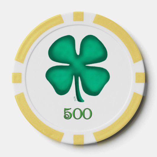 Lucky 4 Leaf Irish Clover yl 500 Streifen Poker Ch Pokerchips (Vorderseite)